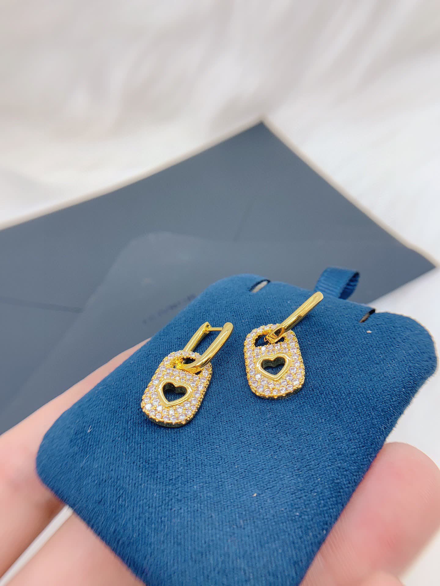 APM Monaco Gold Heart Lock Earrings